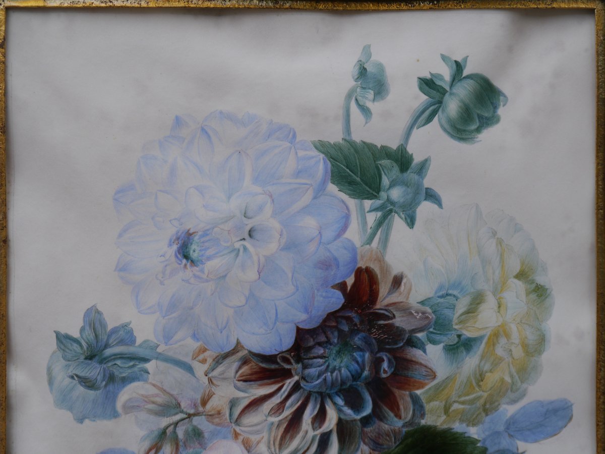 Bouquet de fleurs XIXè - Louise Logerot vers 1840-photo-4