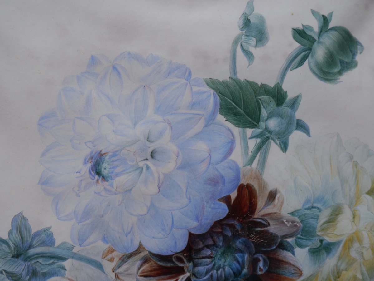 Bouquet de fleurs XIXè - Louise Logerot vers 1840-photo-1