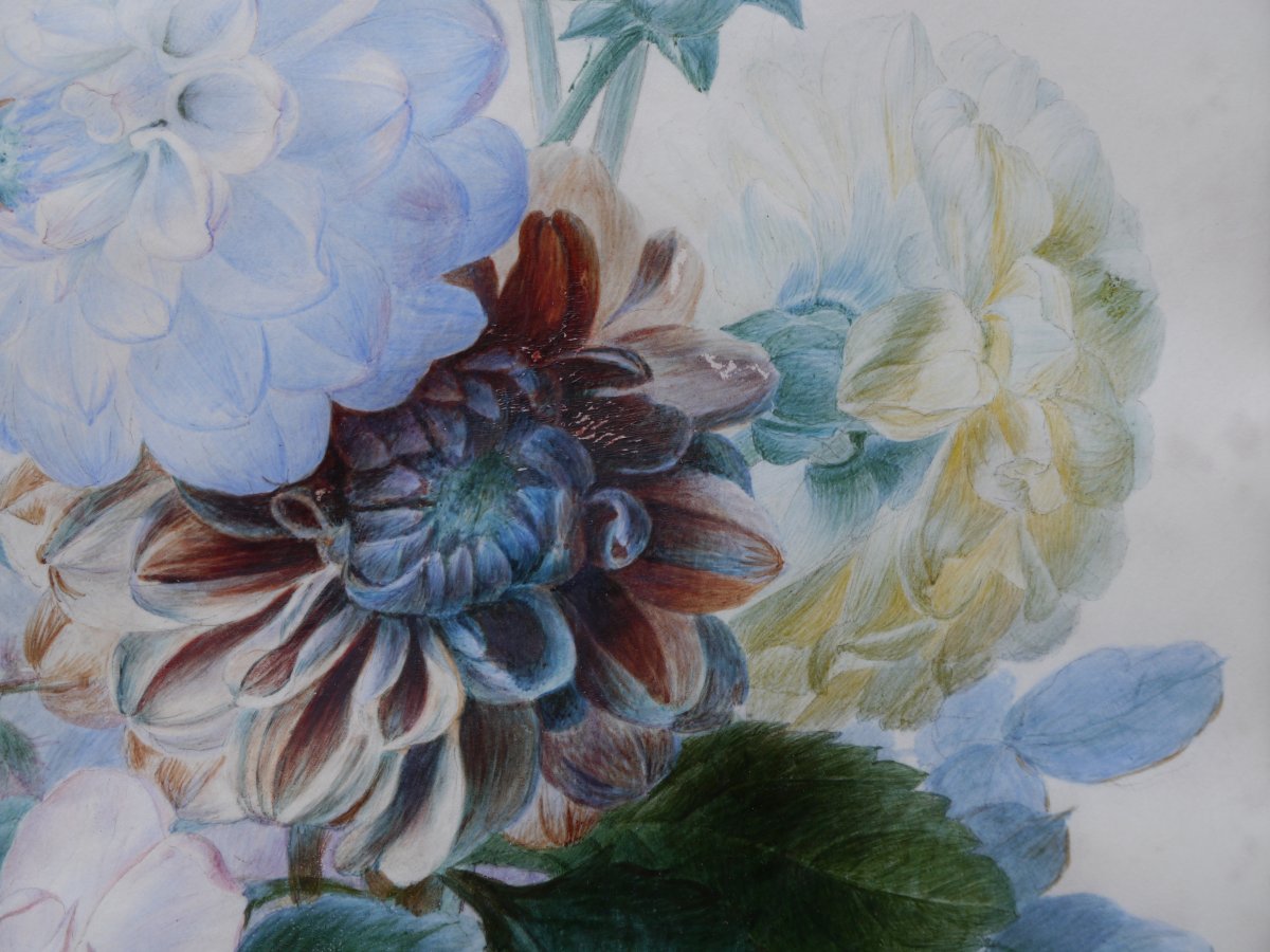 Bouquet de fleurs XIXè - Louise Logerot vers 1840-photo-3