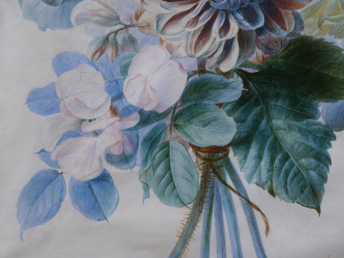 Bouquet de fleurs XIXè - Louise Logerot vers 1840-photo-4