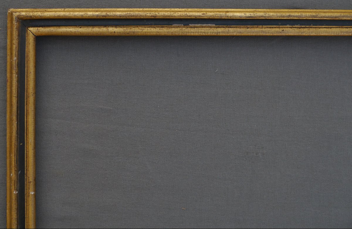 Cadre baguette dorée et noire époque Louis-Philippe vers 1840 vue 58,5x49,5 cm-photo-2
