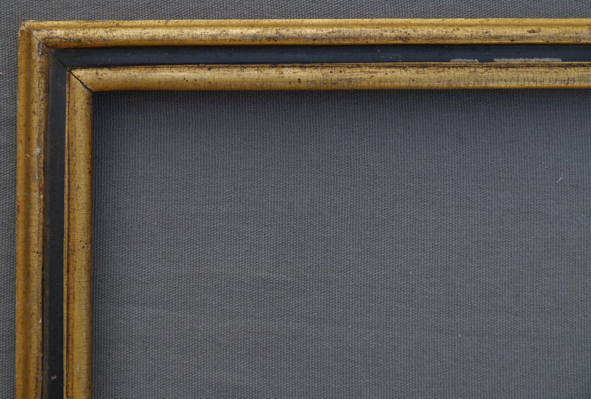 Cadre baguette dorée et noire époque Louis-Philippe vers 1840 vue 58,5x49,5 cm-photo-3