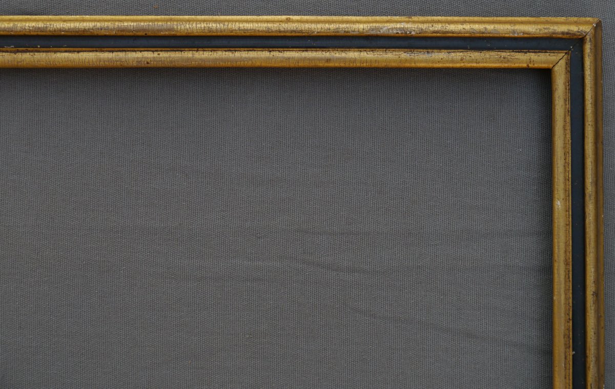 Cadre baguette dorée et noire époque Louis-Philippe vers 1840 vue 58,5x49,5 cm-photo-4