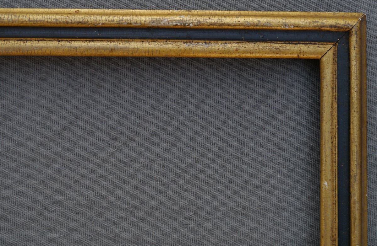 Cadre baguette dorée et noire époque Louis-Philippe vers 1840 vue 58,5x49,5 cm-photo-1