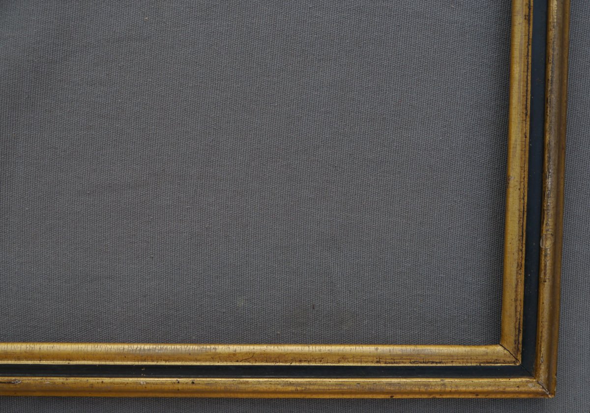 Cadre baguette dorée et noire époque Louis-Philippe vers 1840 vue 58,5x49,5 cm-photo-2