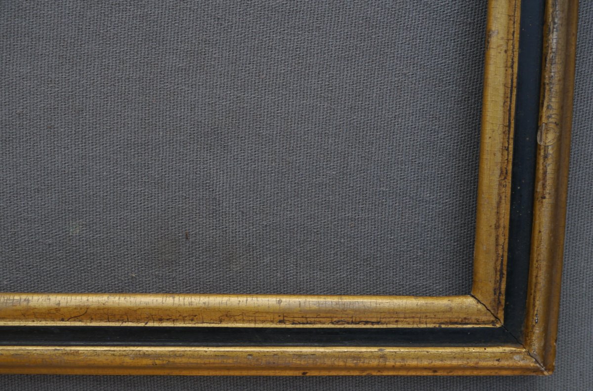 Cadre baguette dorée et noire époque Louis-Philippe vers 1840 vue 58,5x49,5 cm-photo-3