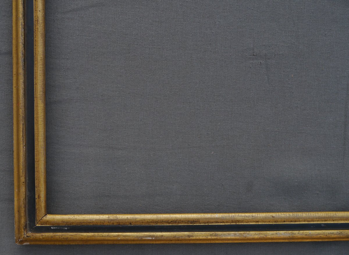 Cadre baguette dorée et noire époque Louis-Philippe vers 1840 vue 58,5x49,5 cm-photo-4
