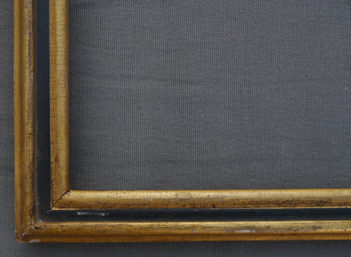 Cadre baguette dorée et noire époque Louis-Philippe vers 1840 vue 58,5x49,5 cm-photo-5