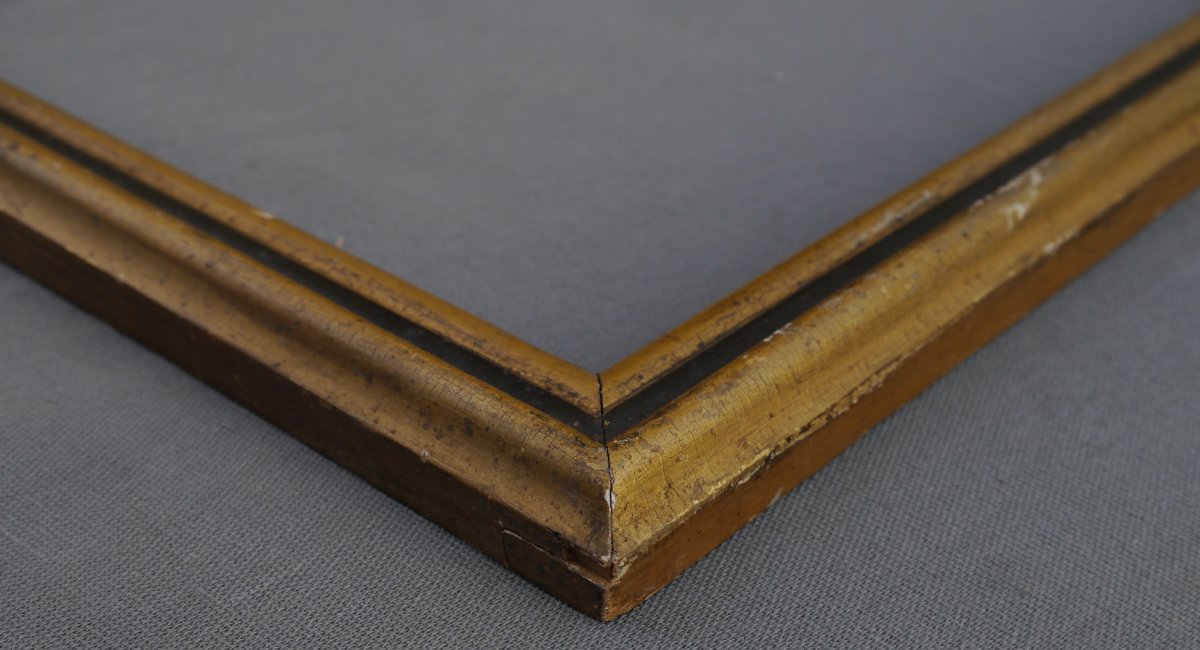 Cadre baguette dorée et noire époque Louis-Philippe vers 1840 vue 58,5x49,5 cm-photo-6