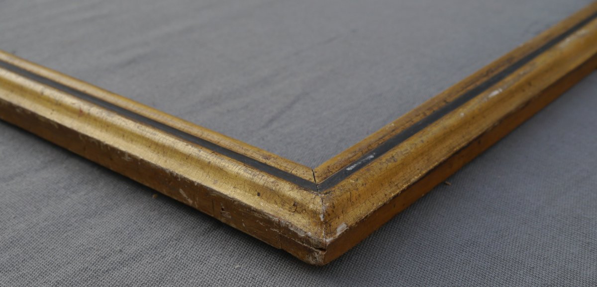 Cadre baguette dorée et noire époque Louis-Philippe vers 1840 vue 58,5x49,5 cm-photo-7