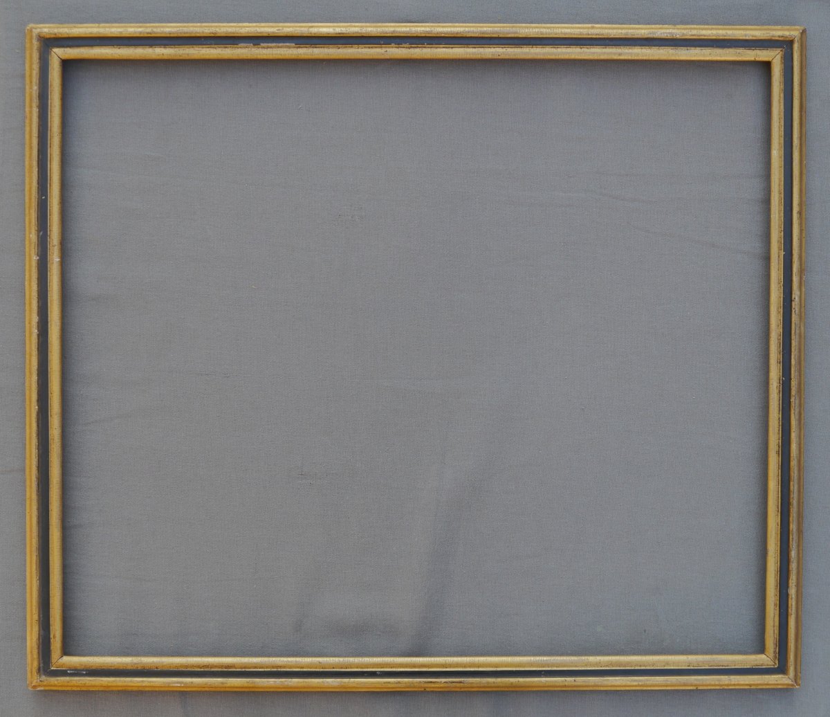 Cadre baguette dorée et noire époque Louis-Philippe vers 1840 vue 58,5x49,5 cm