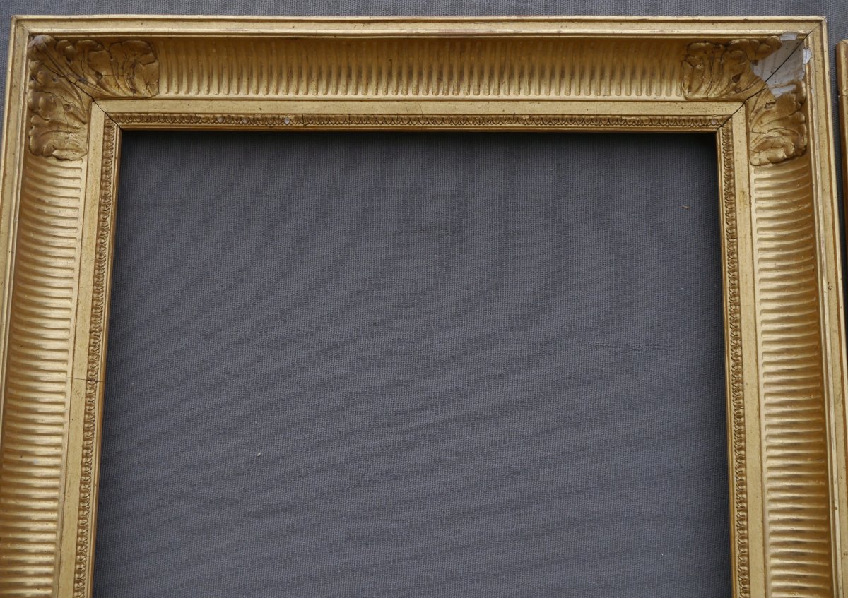 Paire de cadres doré à canaux fin XIXè pour 41x33 cm (6F), vue 38.9x30,9 cm-photo-2