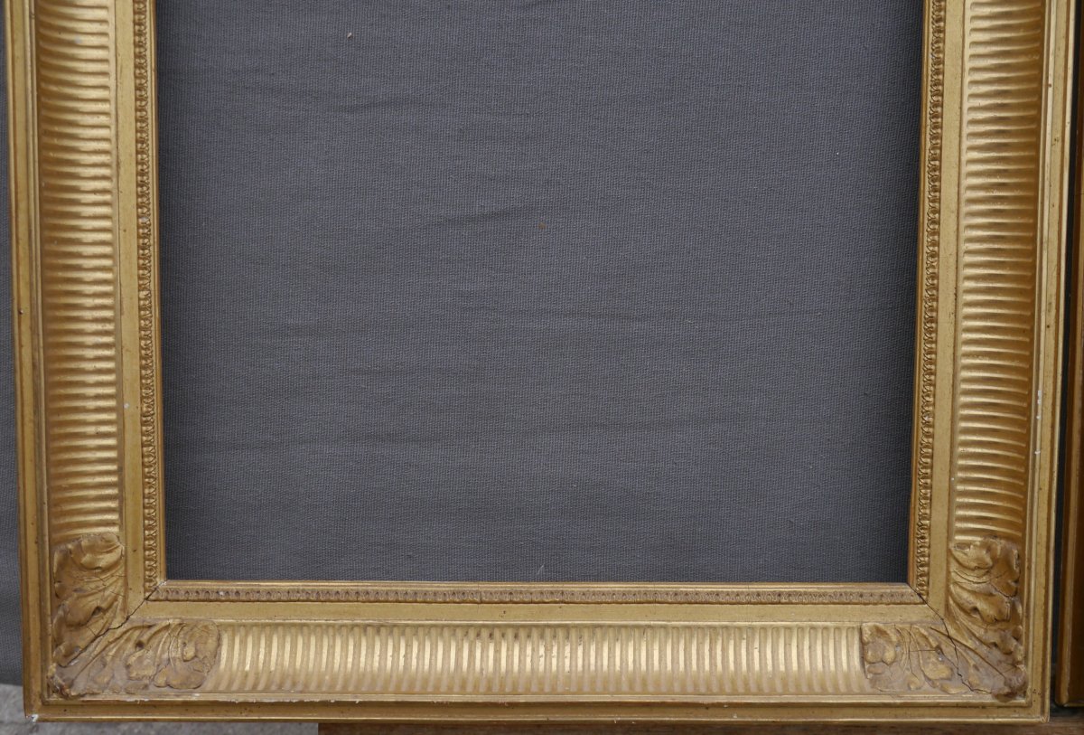 Paire de cadres doré à canaux fin XIXè pour 41x33 cm (6F), vue 38.9x30,9 cm-photo-3