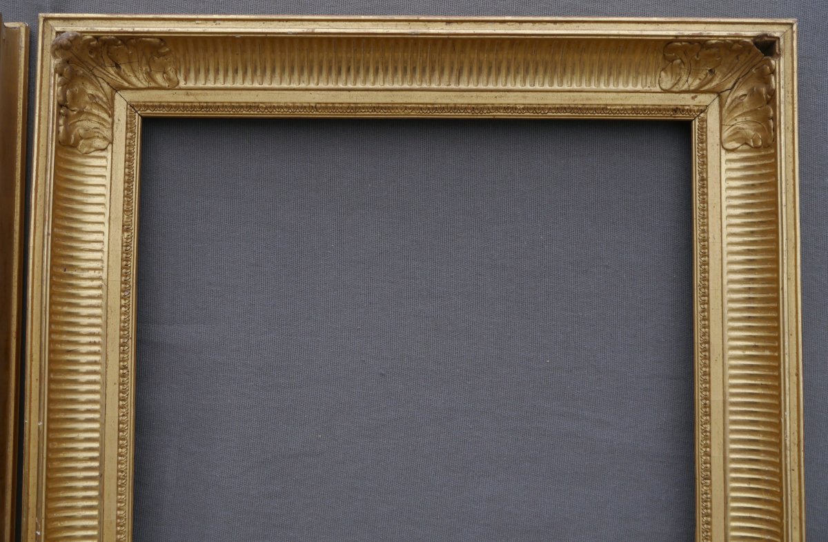Paire de cadres doré à canaux fin XIXè pour 41x33 cm (6F), vue 38.9x30,9 cm-photo-4
