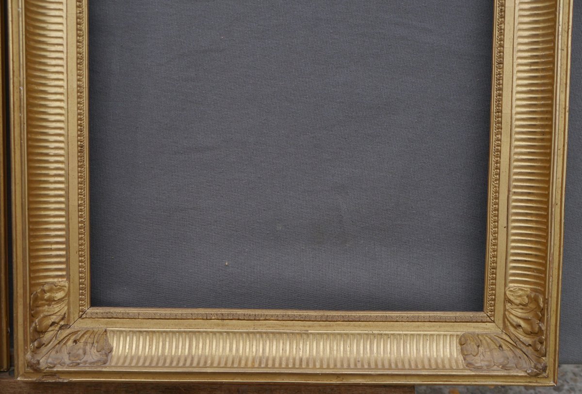 Paire de cadres doré à canaux fin XIXè pour 41x33 cm (6F), vue 38.9x30,9 cm-photo-1