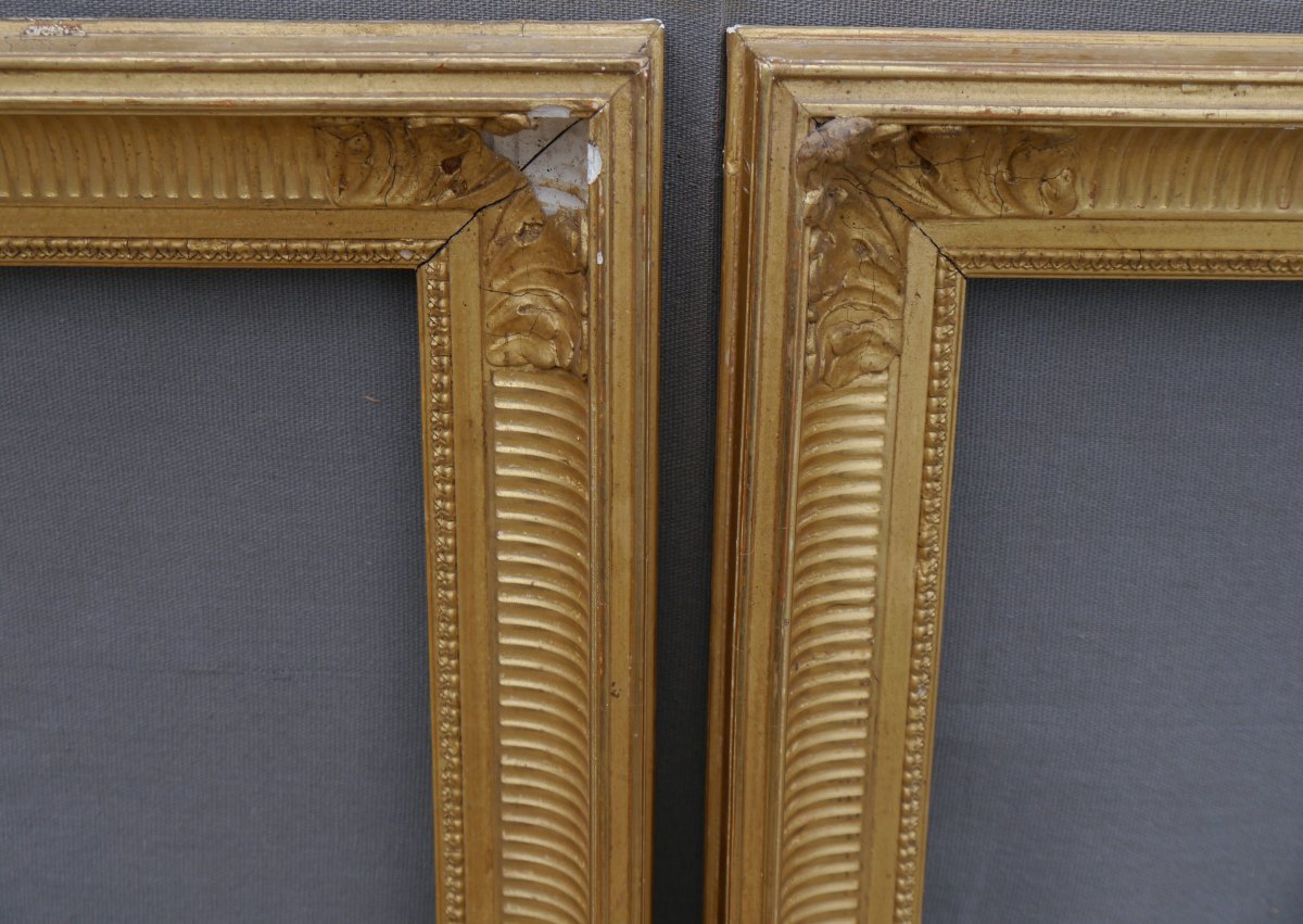 Paire de cadres doré à canaux fin XIXè pour 41x33 cm (6F), vue 38.9x30,9 cm-photo-2