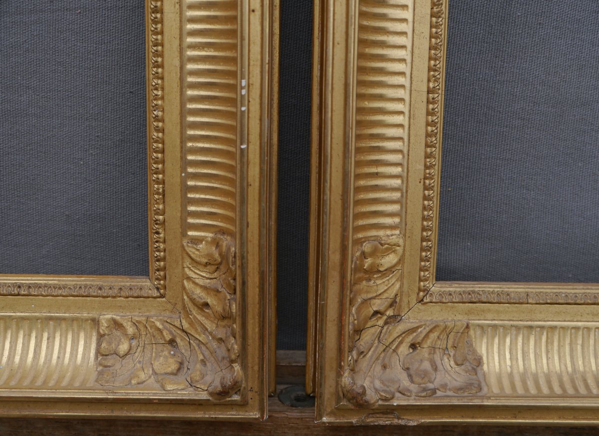 Paire de cadres doré à canaux fin XIXè pour 41x33 cm (6F), vue 38.9x30,9 cm-photo-3