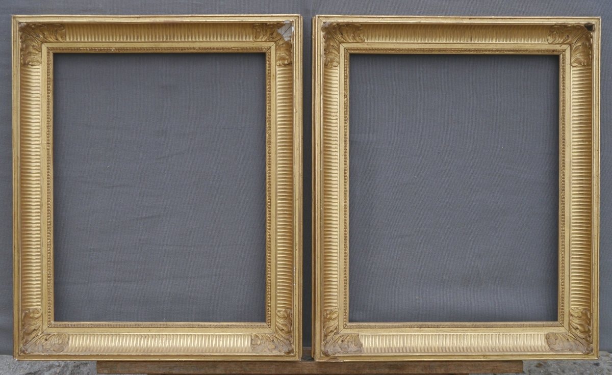 Paire de cadres doré à canaux fin XIXè pour 41x33 cm (6F), vue 38.9x30,9 cm