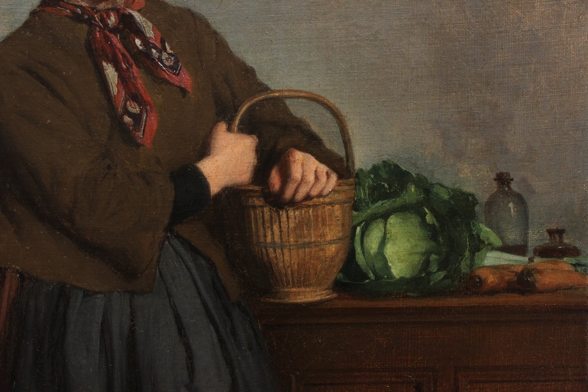  Jacques Gustave HAMELIN (1809-1895), Jeune paysanne au panier de légumes,-photo-1