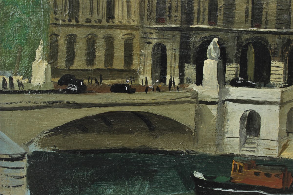 Pierre LAFAGES (1925-?). Le Louvre au pont du Carrousel, Paris 1947-photo-3