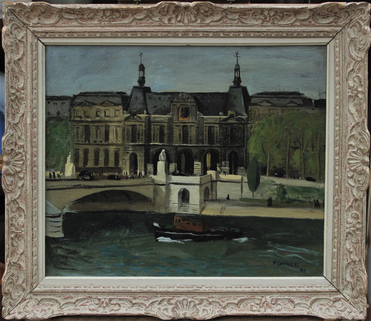 Pierre LAFAGES (1925-?). Le Louvre au pont du Carrousel, Paris 1947