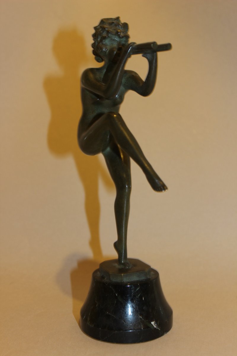 Georges Albert Clerc XXè, bronze femme double flûte Art-Deco-photo-1