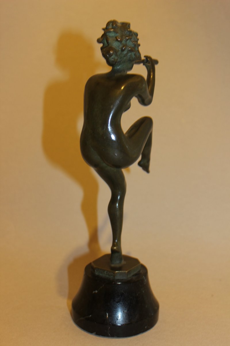 Georges Albert Clerc XXè, bronze femme double flûte Art-Deco-photo-3