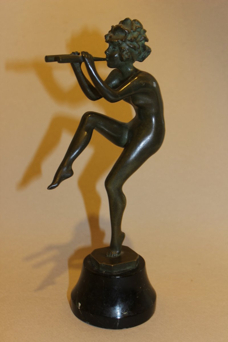 Georges Albert Clerc XXè, bronze femme double flûte Art-Deco