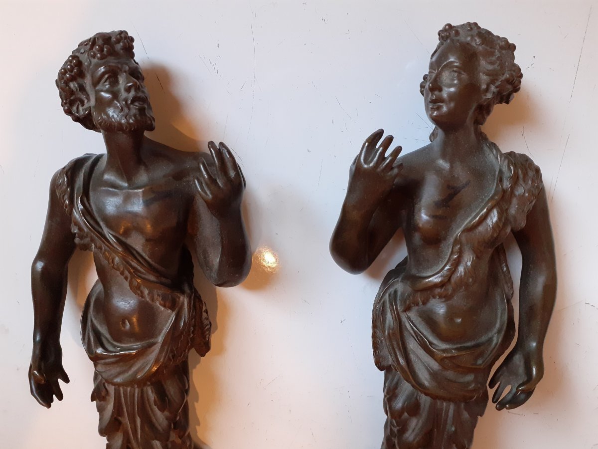 Two 19th Century Bronze Elements, Antique Characters-photo-3