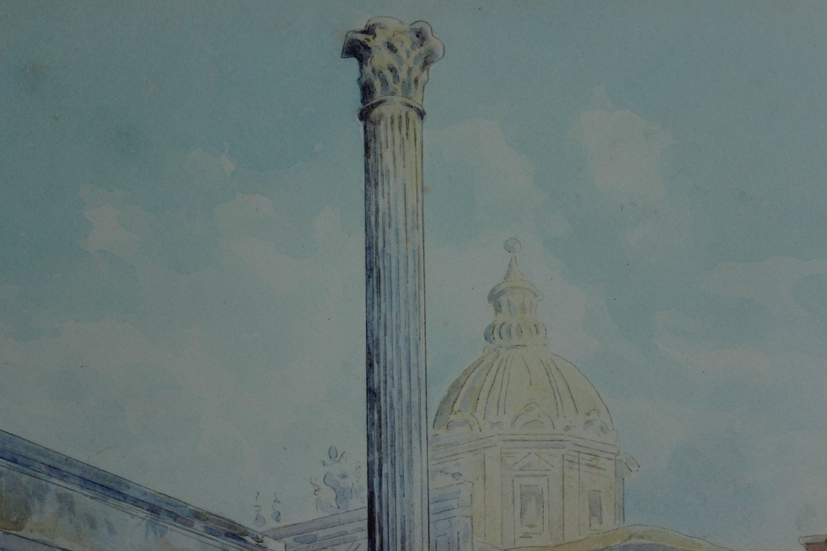 Colonne de Phocas, Rome - Aquarelle déb. XXè signée-photo-1