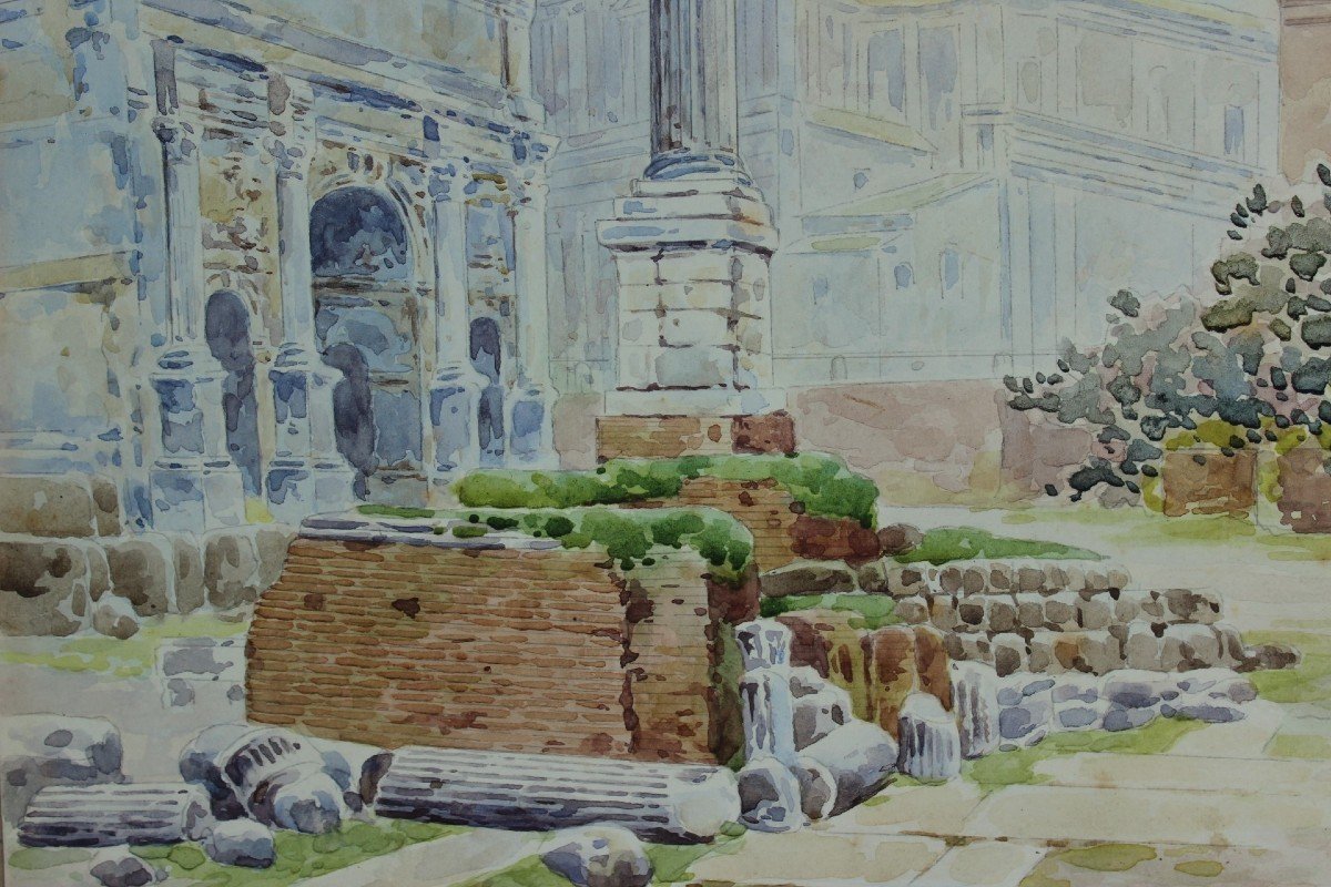 Colonne de Phocas, Rome - Aquarelle déb. XXè signée-photo-3