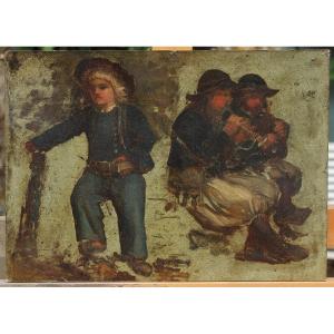 19th Century Breton Child And Musicians