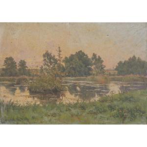 Alphonse Henri Mazard (1865-1939) - Pond, Essonne Valley, Near La Ferté-alais?