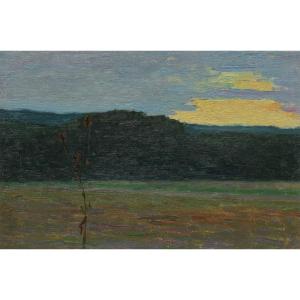 Raymond THIB&Eacute;SART (1874-1968) . Etude de paysage d&eacute;but XX&egrave; - aurore ou cr&eacute;puscule_1