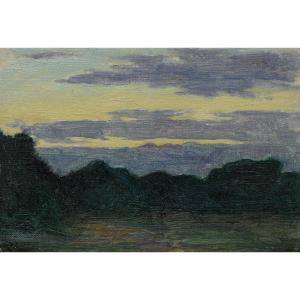 Raymond THIB&Eacute;SART (1874-1968) . Etude de paysage d&eacute;but XX&egrave; - aurore ou cr&eacute;puscule_2