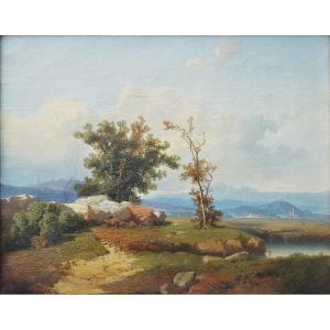 Ludwig Friebel (1812-1856). Landscape 1848 Switzerland Or Germany, Romantic School