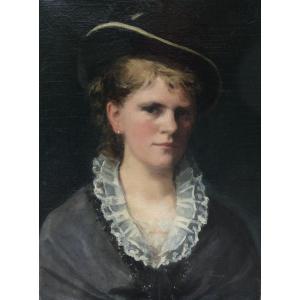 Portrait de femme au chapeau, fin XIXè. Giulia M. SARTONI (1850-1946) ? Ecole italienne