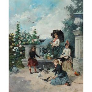  Vicente de Paredes (1857-1903) - Scène familiale dans un jardin