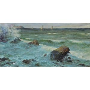  Arpoador à Rio de Janeiro,Brésil,marine. César Alexandre FORMENTI (1874-1944)