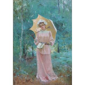 Henri Gaston DARIEN (1864-1926). Jeune femme à l'ombrelle.