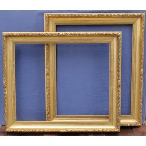 Pair Of 19th Century Gilded Frames 15f Format For 65x54 Cm Painting