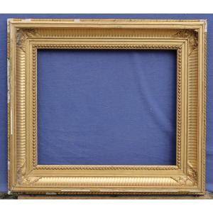 Cadre doré XIX à canaux pour format 8F (46x38cm), vue 45,5x37cm,à restaurer