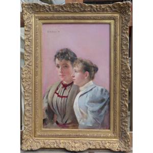 Portrait Of Two Young Women 1894. D. Lubin 19th-20th Century