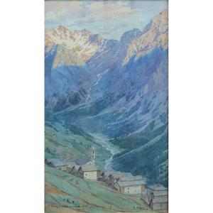 Saint-Véran et la Tête de Longet, Hautes-Alpes. Ernest Jean Marie MILLARD (1872-1946)