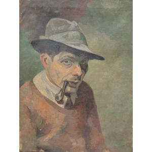 Autoportrait de peintre et vue de sa chambre,2 tableaux. René Lucien GASCHE (1900-?)