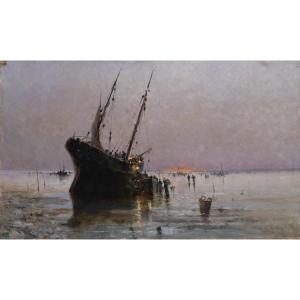 Retour de pêche sur la plage, environs d'Etaples. Émile MAILLARD (1846-1926)