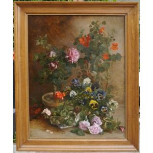 Large Floral Arrangement With Nasturtiums. Jean Baptiste Adolphe Bronquart (19th Century)