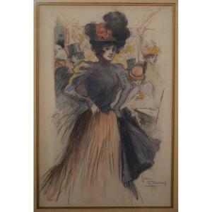 Elégante dans une brasserie parisienne 1898. Lubin DE BEAUVAIS (1873-1917)