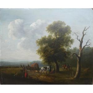 Animated Landscape With Horses And Riders - Romantic School, Early 19th Century, Follower Of Jean Louis Demarne