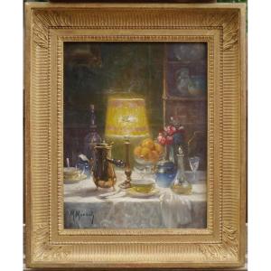 Intérieur à la table dressée pour un chocolat chaud. Maurice Louis MONNOT (1869-1937)